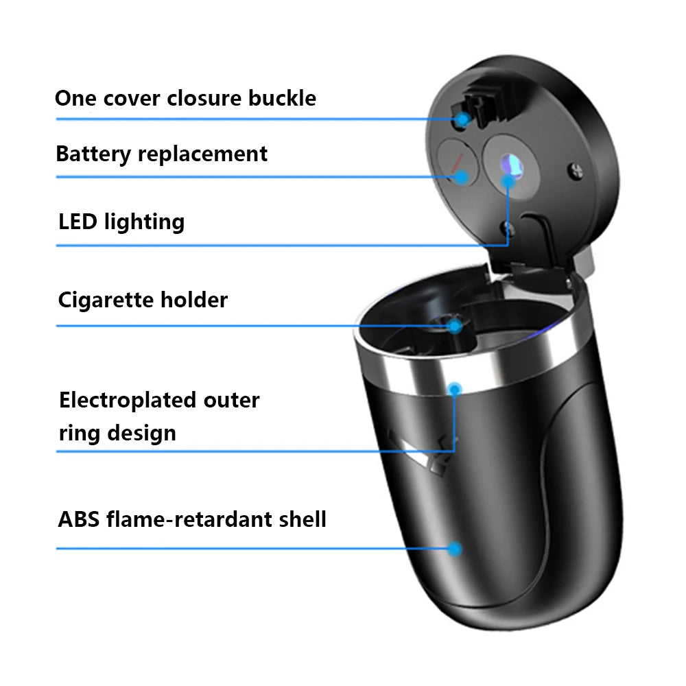 GlowGrip Compact LED Car Ashtray