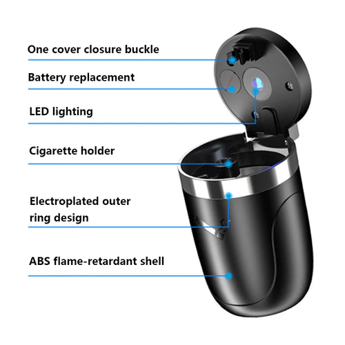 GlowGrip Compact LED Car Ashtray